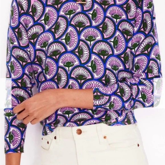 Boden Emilia Cotton Crewneck Lightweight Sweater Purple and Blue Pattern Small - Picture 2 of 10